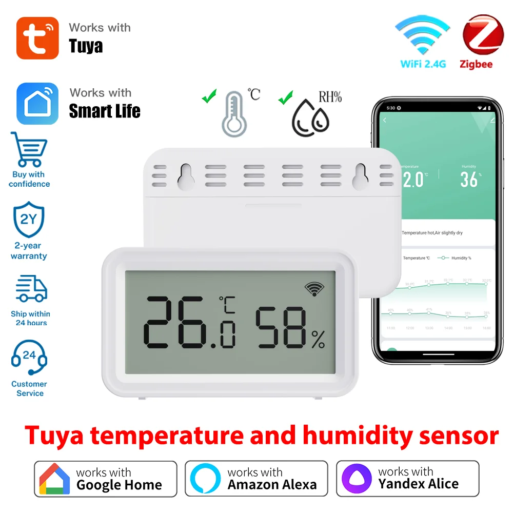 Tuya Zigbee oder WiFi Temperatur- und Feuchtigkeitssensor Smart Life APP Fernüberwachung Heimarbeit mit Alexa Google Assistant Image