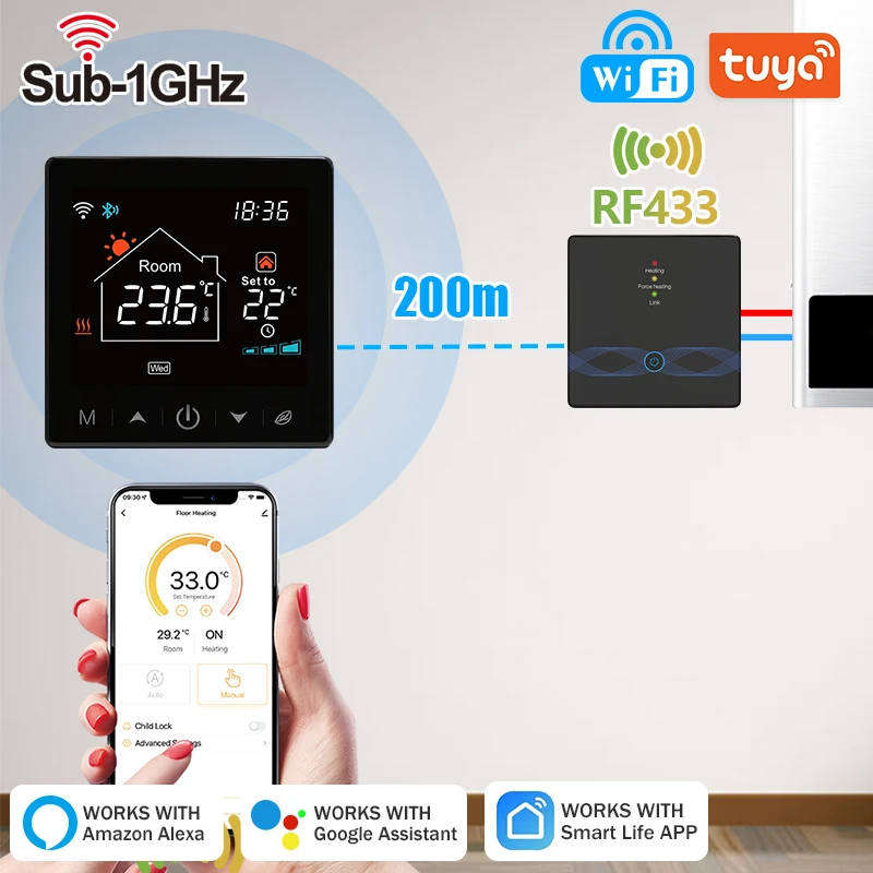 Tuya Smart Home Wifi Drahtlose Thermostat RF Batterie Gas Kessel Wasser Heizung Digitale Temperatur Controller Alexa Google Hause Image