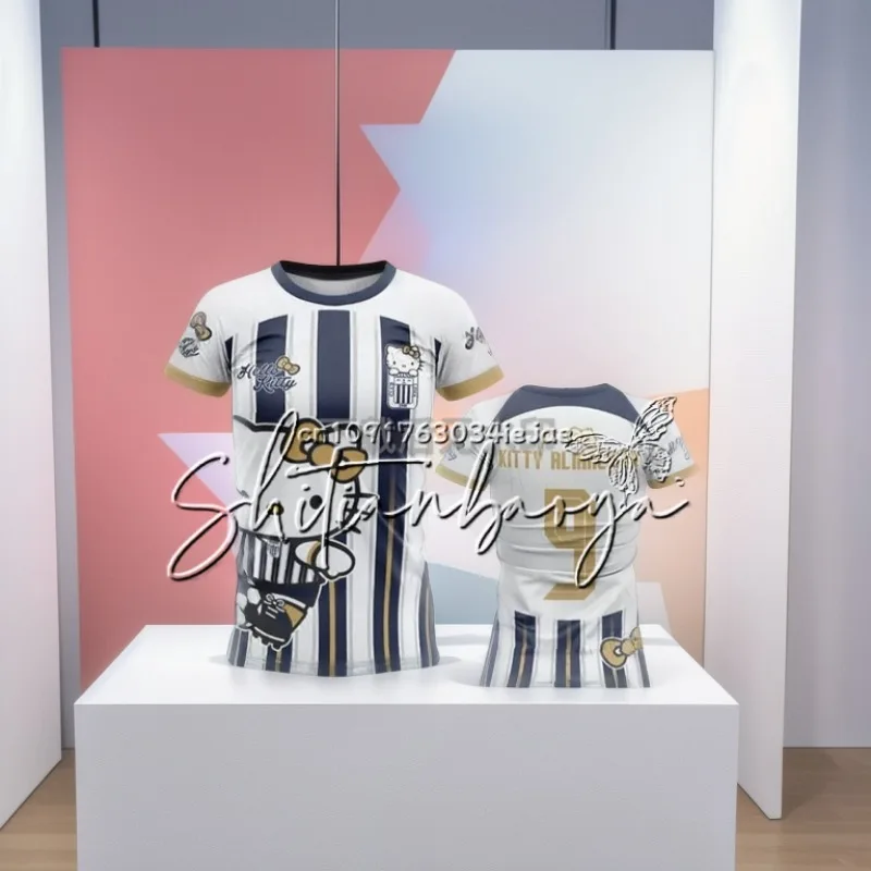 Sanrio Hello Kitty 9-T-Shirt, Cartoon-Sportbekleidung, Damen und Herren, V-Ausschnitt, locker, lässig, leicht, atmungsaktiv, Damen-Streetwear-Top