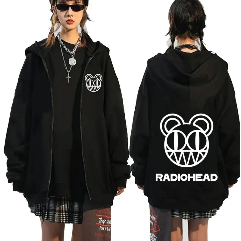 Rock Band Radiohead Logo Zipper Hoodie Herrenmode Vintage Zip Up Sweatshirt Punk Hip Hop Übergroße Hoodies Jacke Oberbekleidung