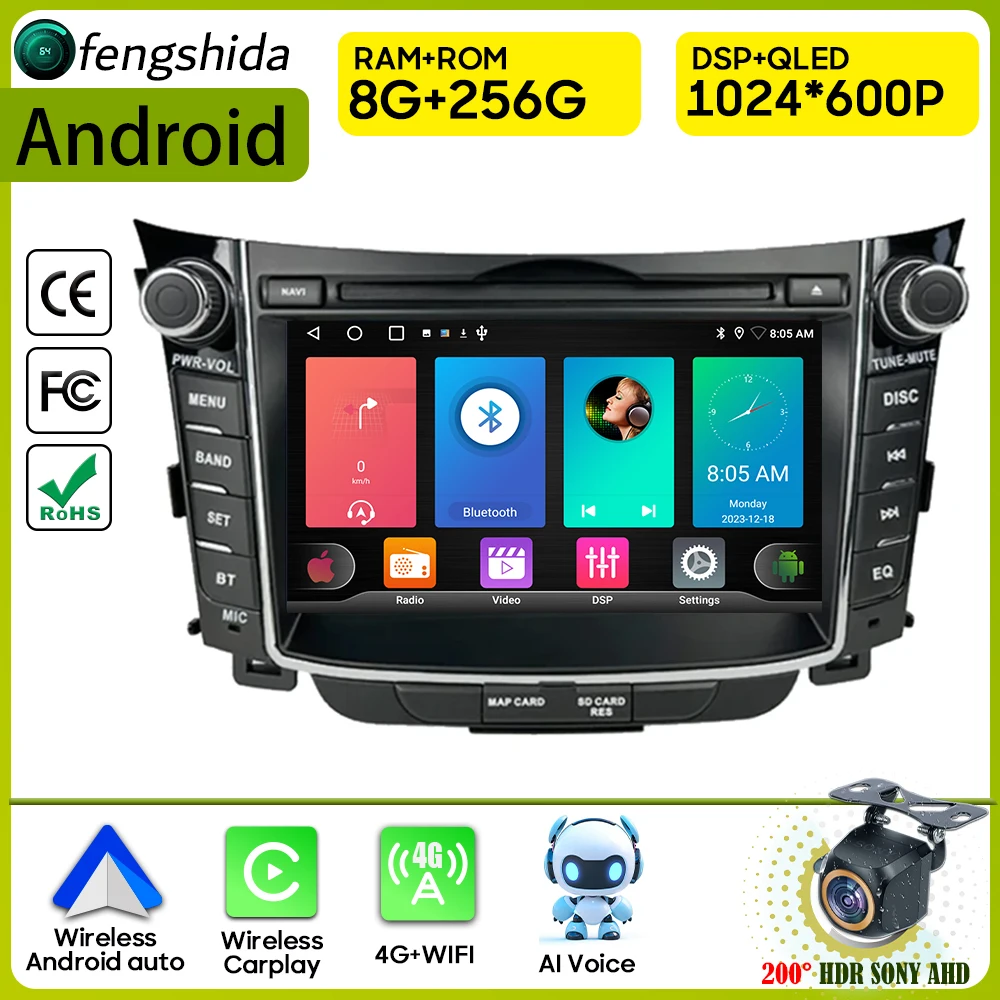 Auto Radio Carplay Für Hyundai i30 GD Elantra GT 2011-2017 Navigation GPS Android Auto Stereo Multimedia Player 5G wifi Bluetooth Image
