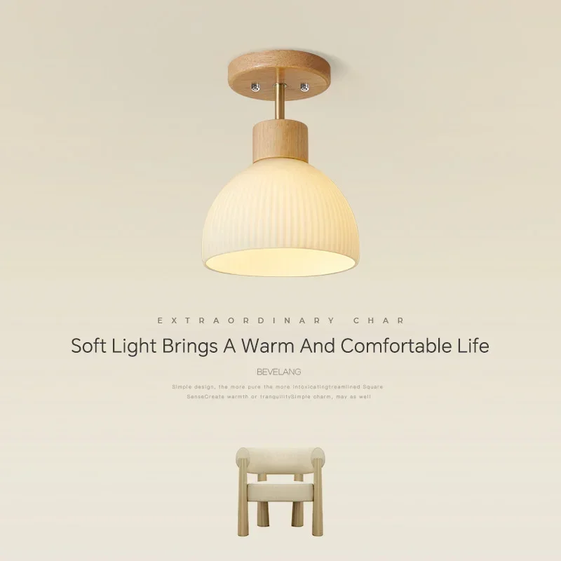 Nordic Holz Glas Deckenleuchte Moderne Kunst Gestreifte Glas Korridor Deckenleuchte für Küche Gehweg Veranda Innenbeleuchtung Leuchte