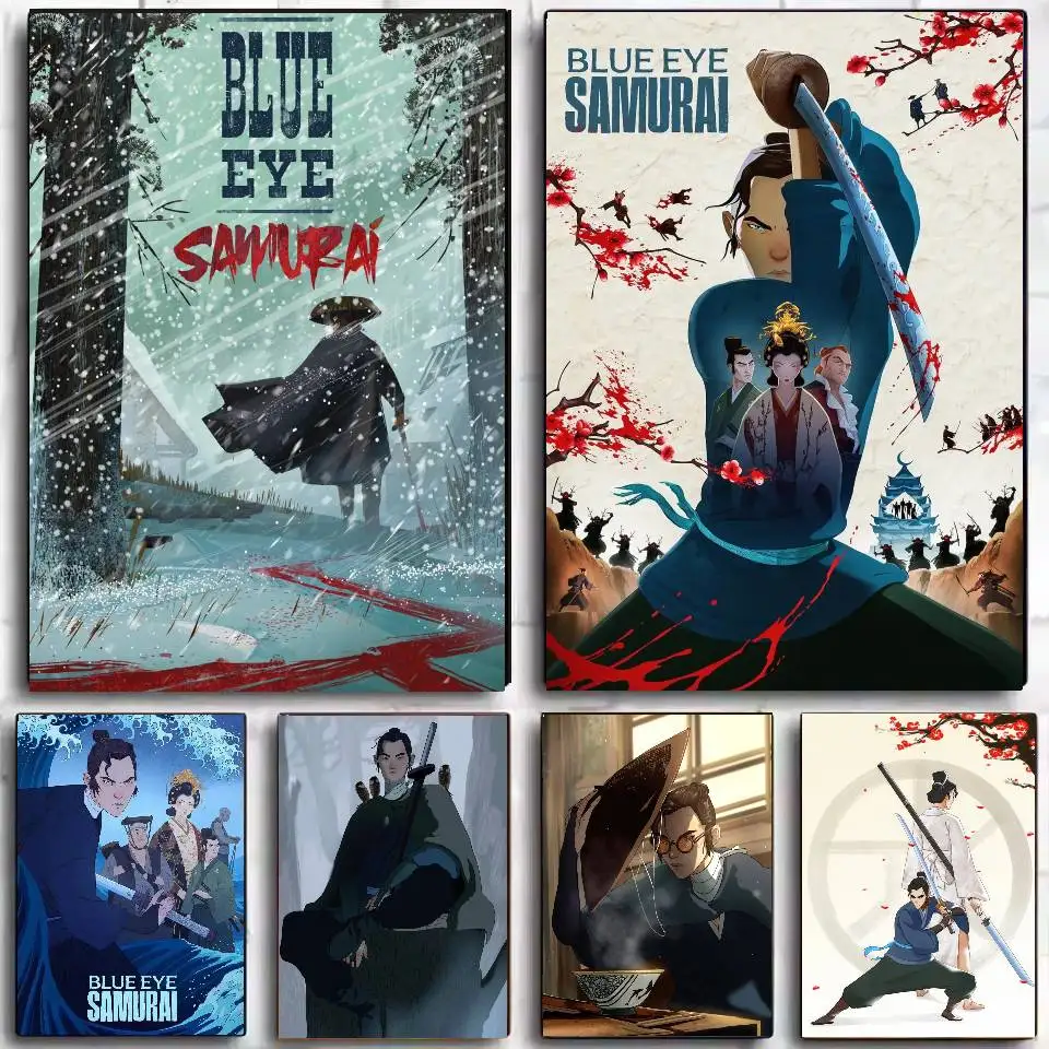 Anime B-Blue Eye Samurai Poster Selbstklebende Kunst Wasserdichter Aufkleber Kaffeehaus Wohnheim Zimmer Wanddekoration Image