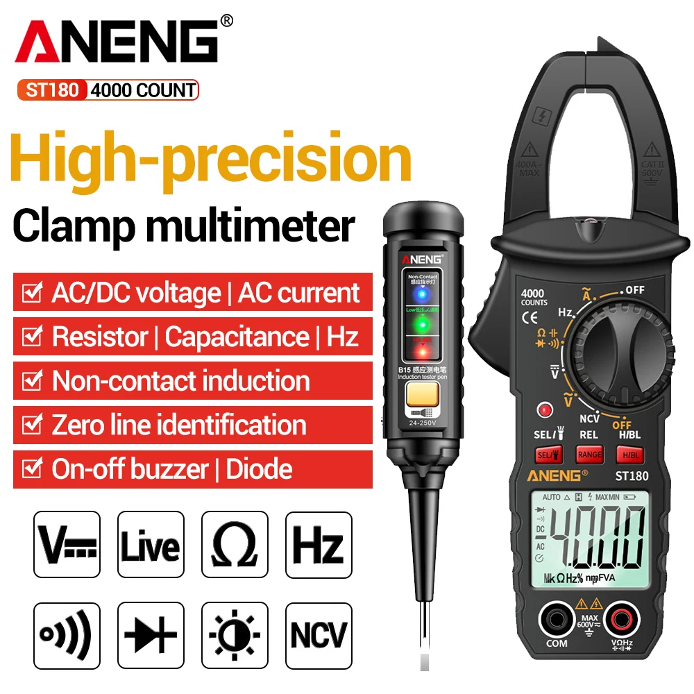 ANENG ST180 Digital Clamp Meter Multimeter AC/DC Spannung Tester + B15 Induktion Tester Stift Professionelle Elektriker Kit Werkzeuge Image