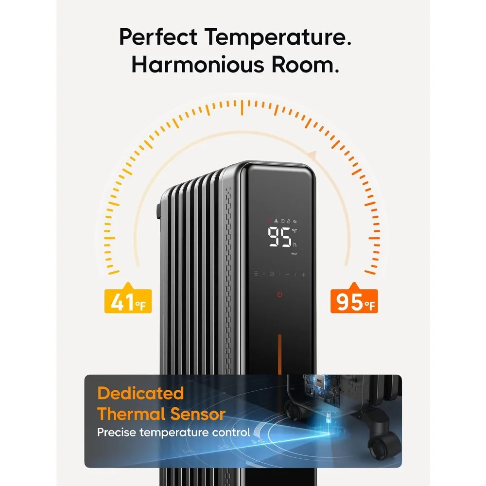 Electric Space Heaters/Oil Filled Radiator Heater for Indoor Use,8 Safety Protection,1500W Electric Heaters for Large Room,8Fins