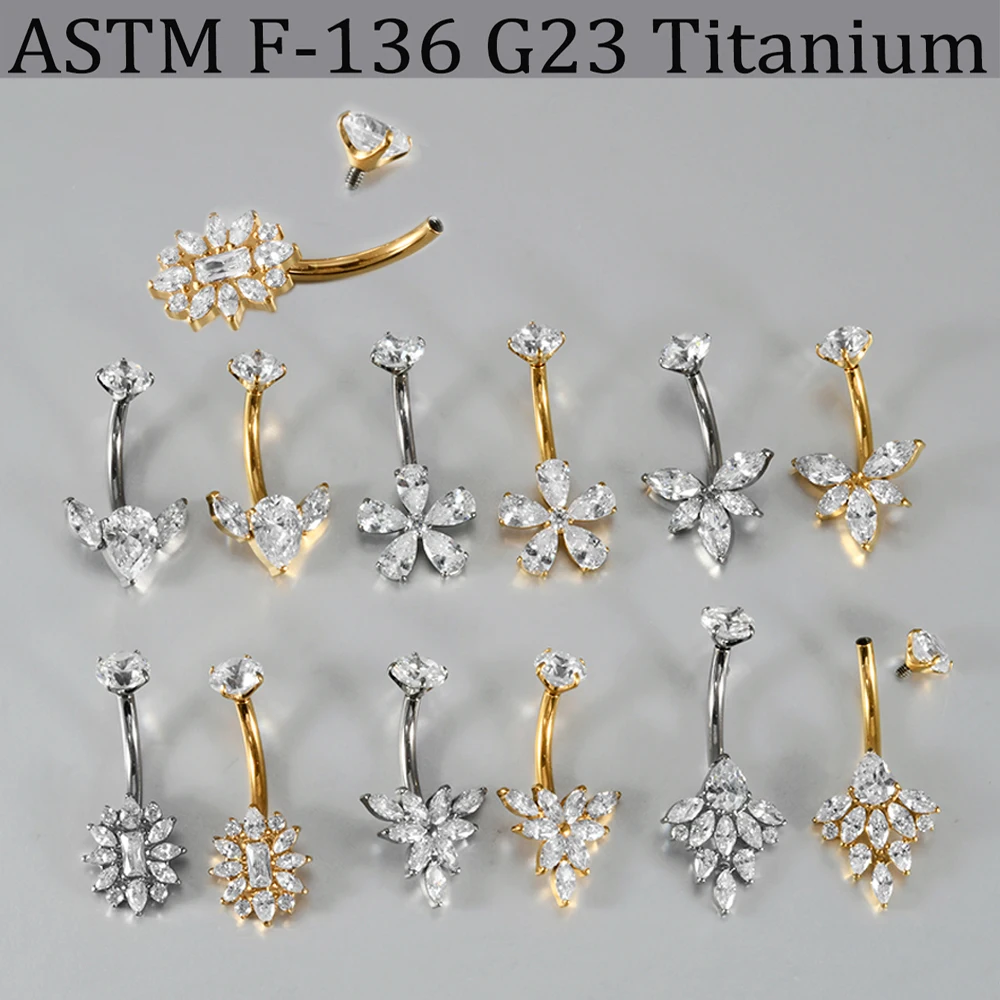 F-136 Titan-Blume, Marquise, Wassertropfen, Synthese, Zirkonia, Bauchnabelring, Innengewinde, 14 g Bauch, Langhantel, Nabel Image