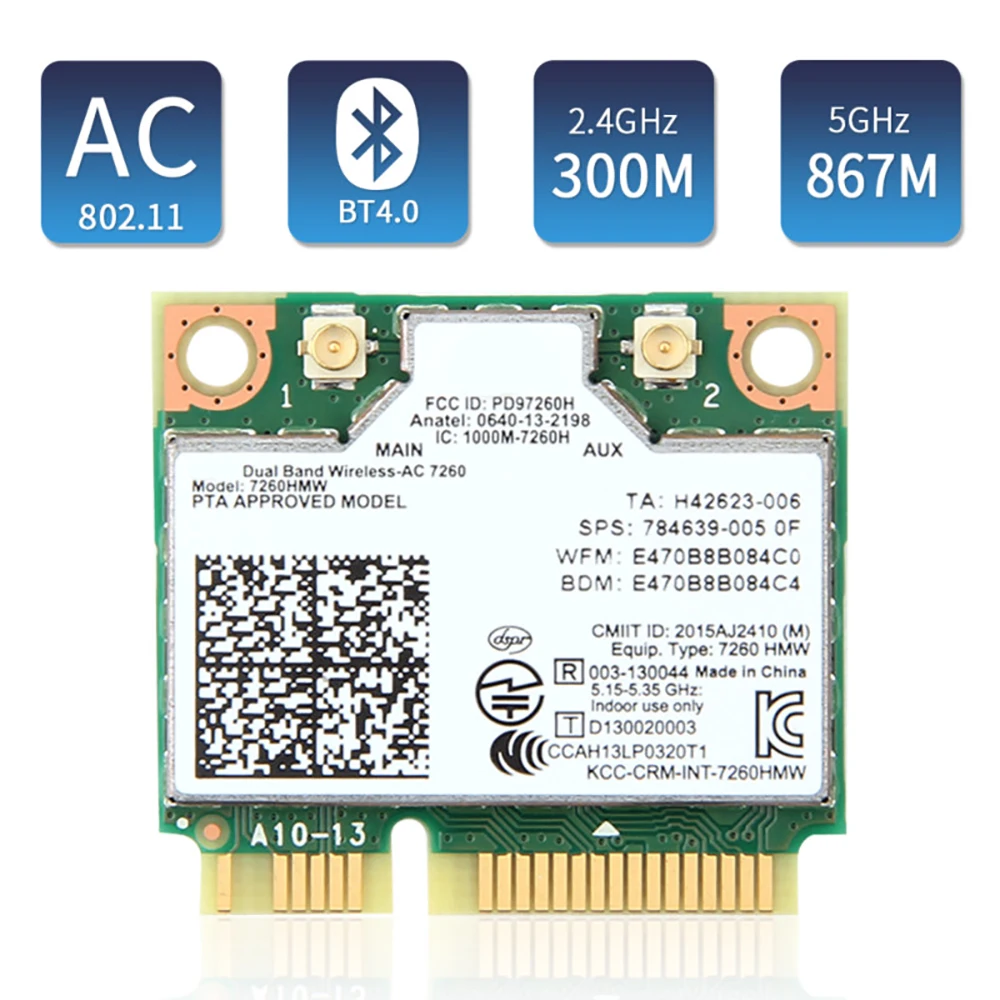 Mini PCI-E Dual Band 2,4G/5Ghz Bluetooth 4,0 Wifi Netzwerk Karte 7260HMW Wlan Wireless 802,11 ac/a/b/g/n Für Laptop Windows 8/10 Image