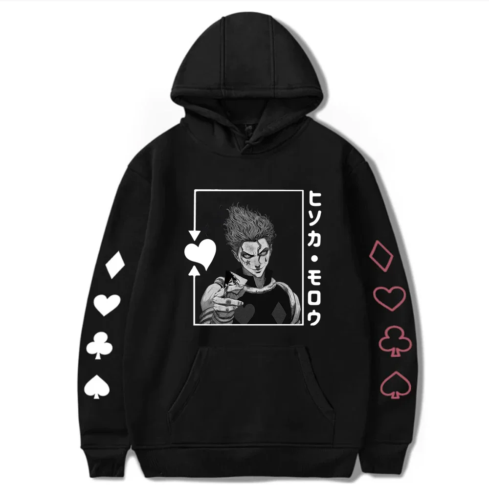 Hisoka Hunter X Hunter Anime-Druck Herren Herbst- und Wintersportoberteile Harajuku Manga Schwarz-Weiß-Muster Unisex Freizeitkleidung