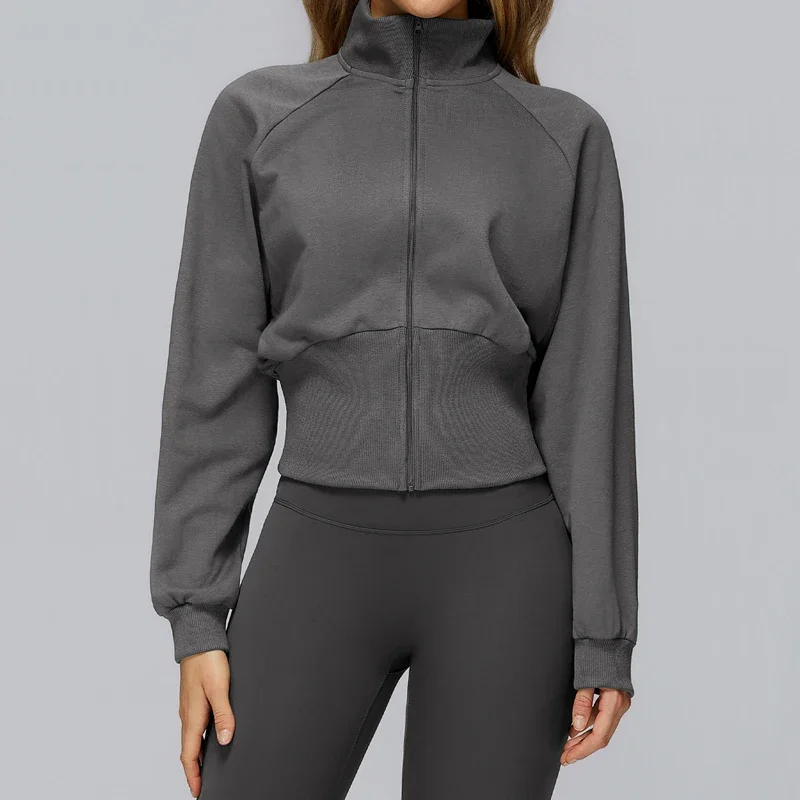 VITALINOVO Womens Zip Up Hoodies Cropped Sweatshirts Stand Collar Casual Comfy Cozy Gym Jackets Tops Fall Outfits Winter Clothes
