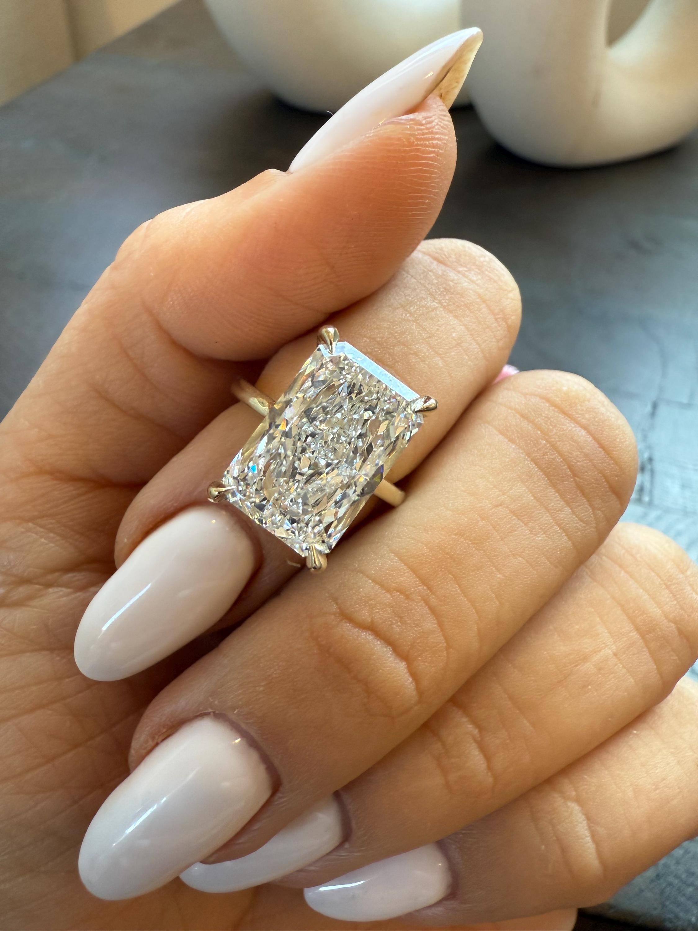 Anello con diamante da laboratorio, anello di fidanzamento con diamante da laboratorio taglio radiante da 6 ct, anello con diamante creato in laborato