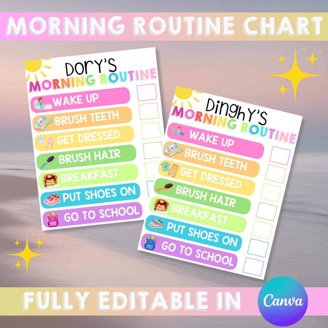 Tabella della routine mattutina per bambini / Programma visivo modificabile in Canva / Tabella mattutina stampabile per bambini piccoli / Tabella arco