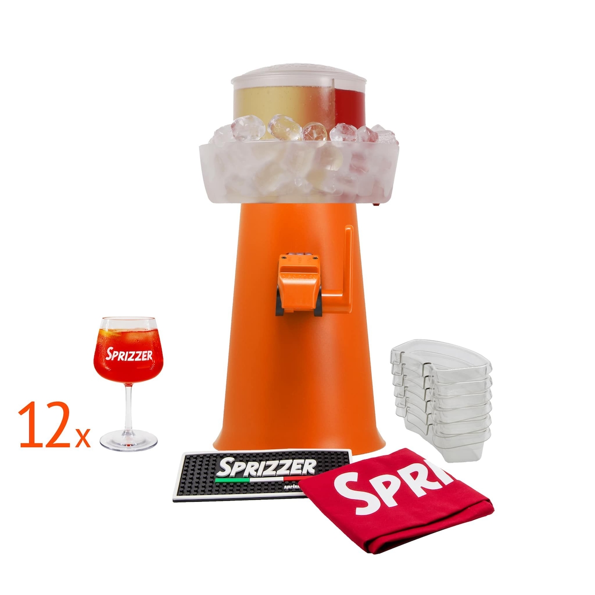 sprizzer Komplettes Aperitif-Set mit eleganter oranger Maschine aus hochwertigen Materialien, 12 robusten Gläsern, roter Tragetasche, 6 langlebigen Aufbewahrun Image