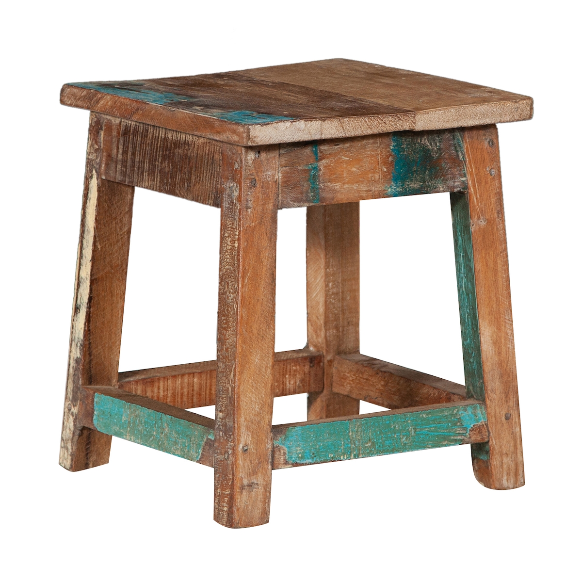 BISCOTTINI INTERNATIONAL ART TRADING Biscottini Niedriger Holzhocker 26x26x30 cm - Barhocker - Bank aus recyceltem Holz - Kleine Restaurant- und Küchenhocker Image