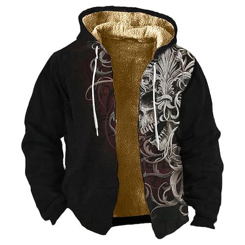 Homme Graphique Animal Sweat à capuche Veste Mode Streetwear Occasionnel manche longue À capuche Extérieur Sport en Plein Air Sortir Noir Gris foncé Avec Poches Imprimé Toison Hiver Designer S M L XL