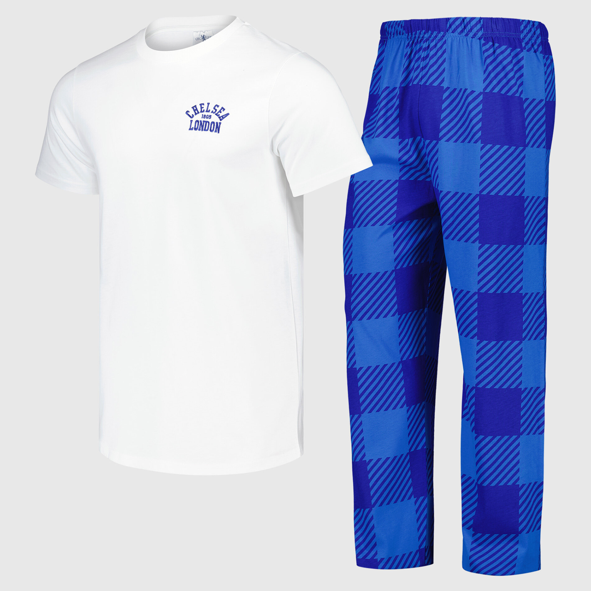 Chelsea Karo-Lounge-Set mit langer Hose – Weiß – Jungen Image