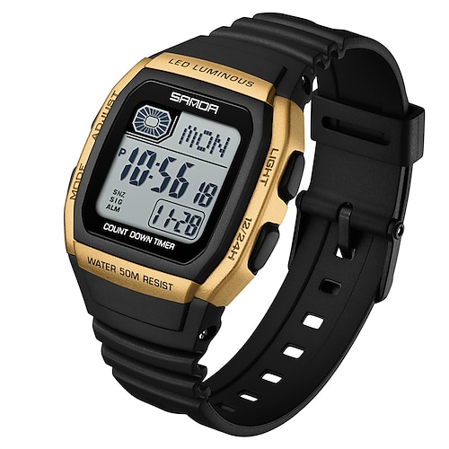 SANDA Valentinstagsgeschenk für Damen Herren Digitaluhr großer Zifferblatt Outdoor Sport Lässig Luminous Kalender Datum Wasserdichte Silikon Uhr Image