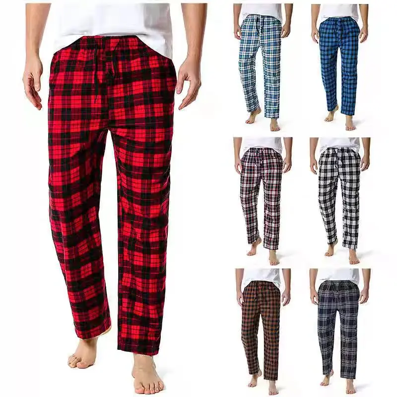 Herren-Pyjamahose aus Baumwolle mit hoher Taille, lockere Passform, Sommer-Casual, Übergröße, stilvoll, dünn, lange Hose für Zuhause für Frühling und Herbst Image