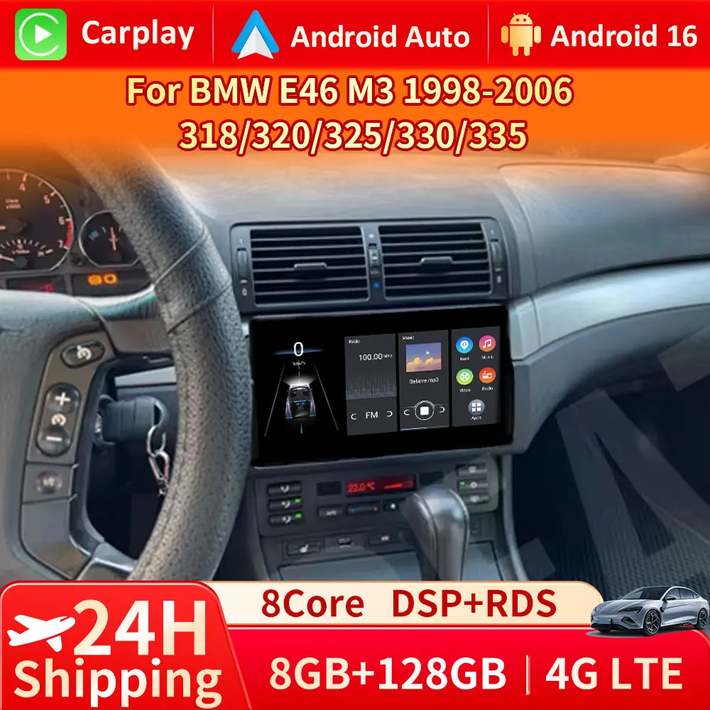 Android 16 9 '' Wireless Carplay Autoradio Stereo Lettore Multimediale per BMW E46 M3 318 320 325 330 335 1998-2006 Lettore Auto