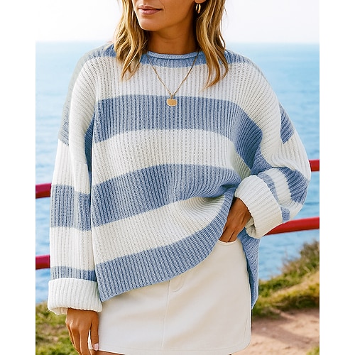 Damen Lounge-Oberteil Gestricktes Sweatshirt Langarm Oberteil Athleisure Herbst Gestreift Mode Outdoor Reise Sport Sportbekleidung Sportkleidung Schwarz Gelb Blau Image