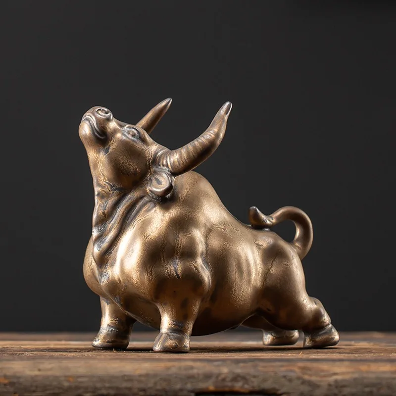 Keramik-Fengshui-Büffel, kleine Ornamente, um Reichtum anzulocken, chinesischer Stil, Heim-Desktop-Dekoration, Sternzeichen Ochsen-Geschenke Image