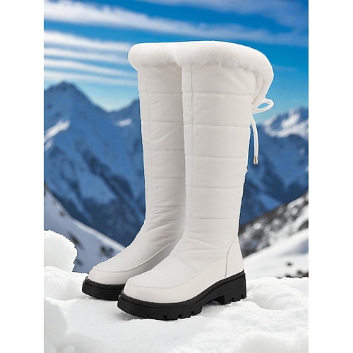 Weiße wasserdichte kniehohe Winterstiefel für Damen – warm gepolsterte Schneestiefel für kaltes Wetter, Outdoor-Aktivitäten und lässigen Stil Image