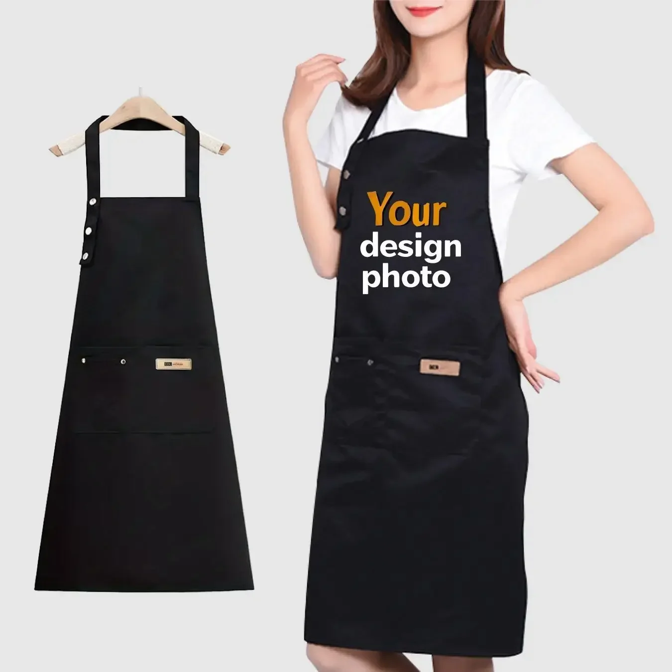 Angepasste Logo verstellbare Schürze Canvas Arbeitsschürze mit Tasche für Restaurant Küche Schönheit Friseur Café Kellner Arbeitsschürze Image