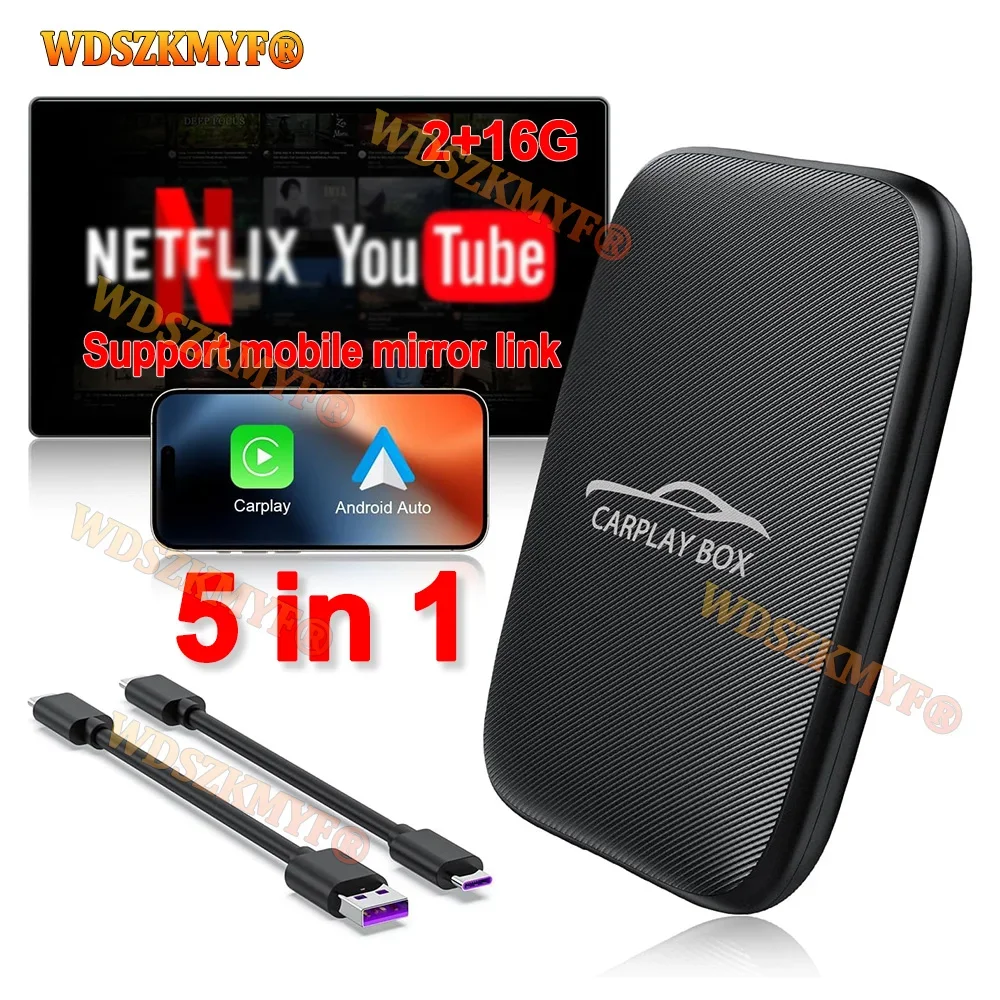 5-in-1 Carplay Ai Box Android Auto Wireless Carplay Adapter Carplay Auto Multimedia Player Auto Connect Für YouTube Netflix Image