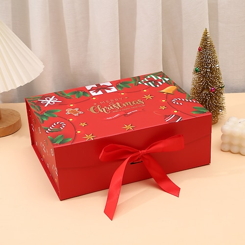 Weihnachtsgeschenkboxen mit Deckel, Geschenkboxen und Band, weihnachtliches Muster, kleine Geschenkboxen für Weihnachtsgeschenke, Geschenke, einfach zusammenzubauen Image