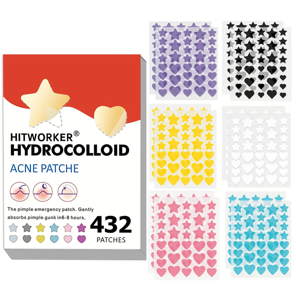 432 Stück Akne-Pflaster, Akne-Pflaster-Abdeckung für Akne und Mängel, Tiefenreinigung von Gesicht und Haut, Halloween – Weihnachtsgeschenk Image
