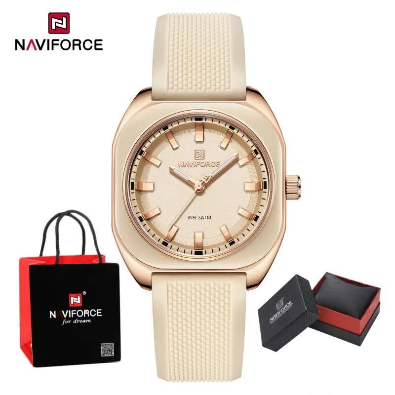 NAVIFORCE Mode Damen Casual Elegant Einfach Polygon Quarz Silikon Neue Uhr Geschenk für Frauen Armbanduhr Casual Paket Geschenke