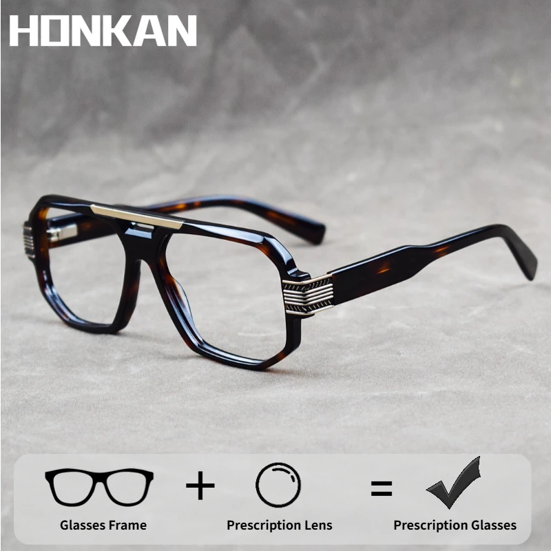 Retro Mode Acetat Optische Gläser Doppel Strahl Quadratischen Rahmen Gläser Brillen für Männer Dicken Rahmen Brillen Image