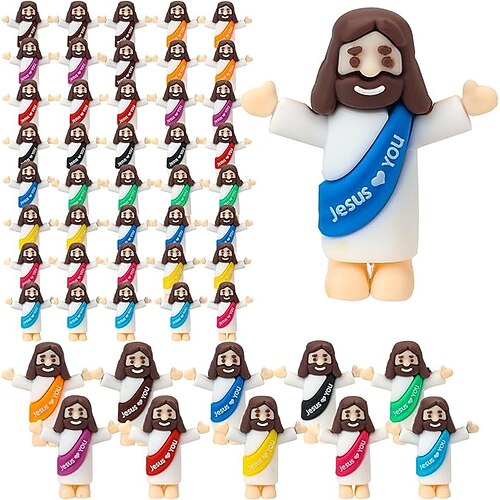 50/100 Stück kleine Jesusfiguren, Mini-Jesusfiguren in großen Mengen, Ostergeschenk, winzige Statuen zum Befüllen von Ostereiern, mehrfarbige Mini-Jesusfiguren, Miniaturfiguren zum Verstecken Image
