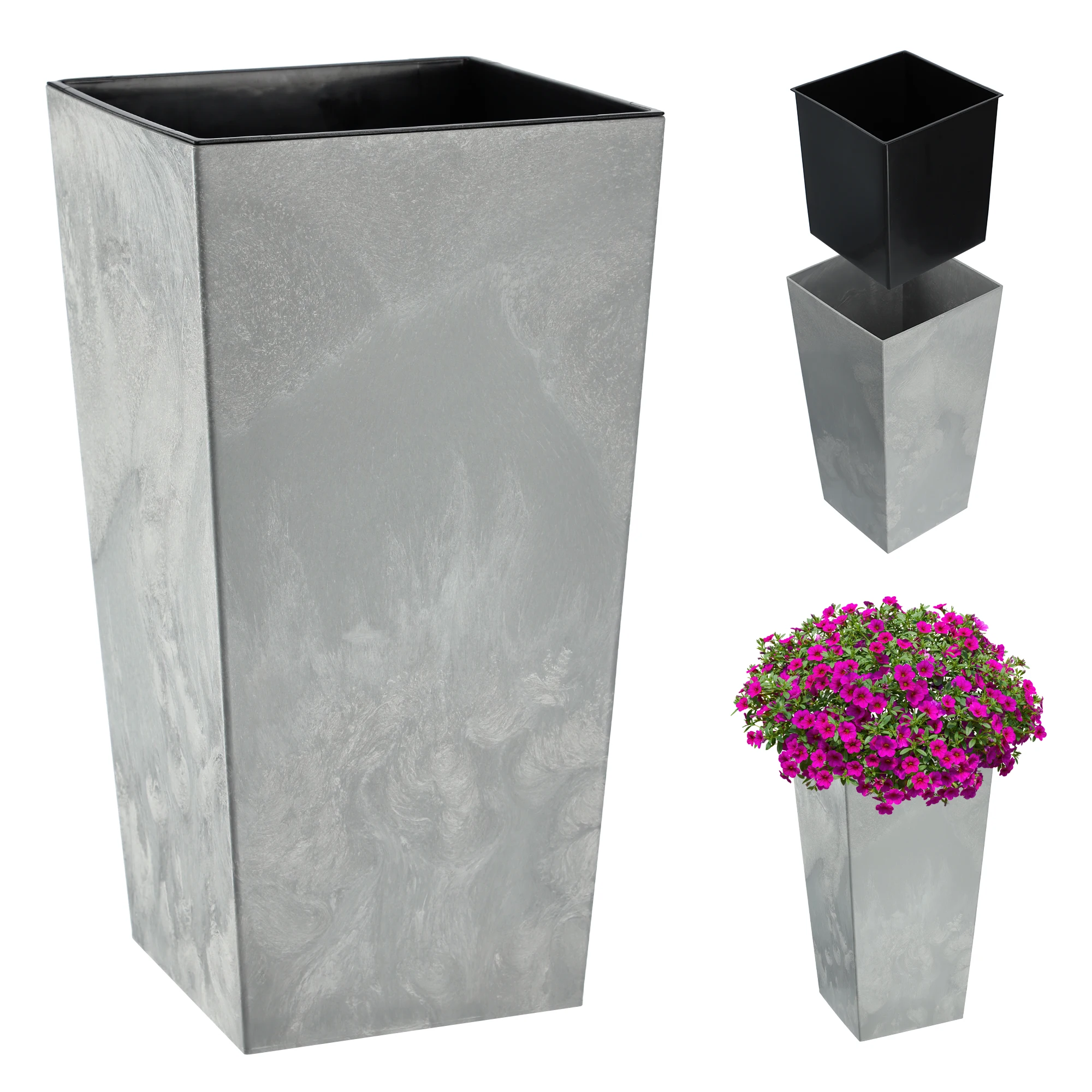 KADAX Topf, Blumentopf, 36 cm, Abdeckung mit Intarsien, hohes Blumenbeet Image