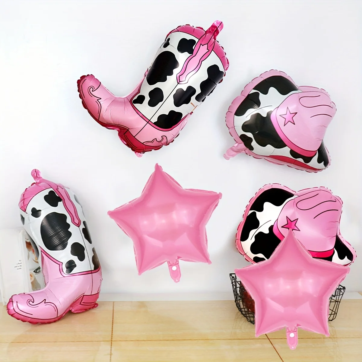 6 Stück rosa Western-Cowboy-Mottoparty-Luftballons, Cowboy-Hüte, Stiefel, Sterne, Ballon-Set, Geburtstagsparty-Dekorationen, festliche Foto-Requisiten Image