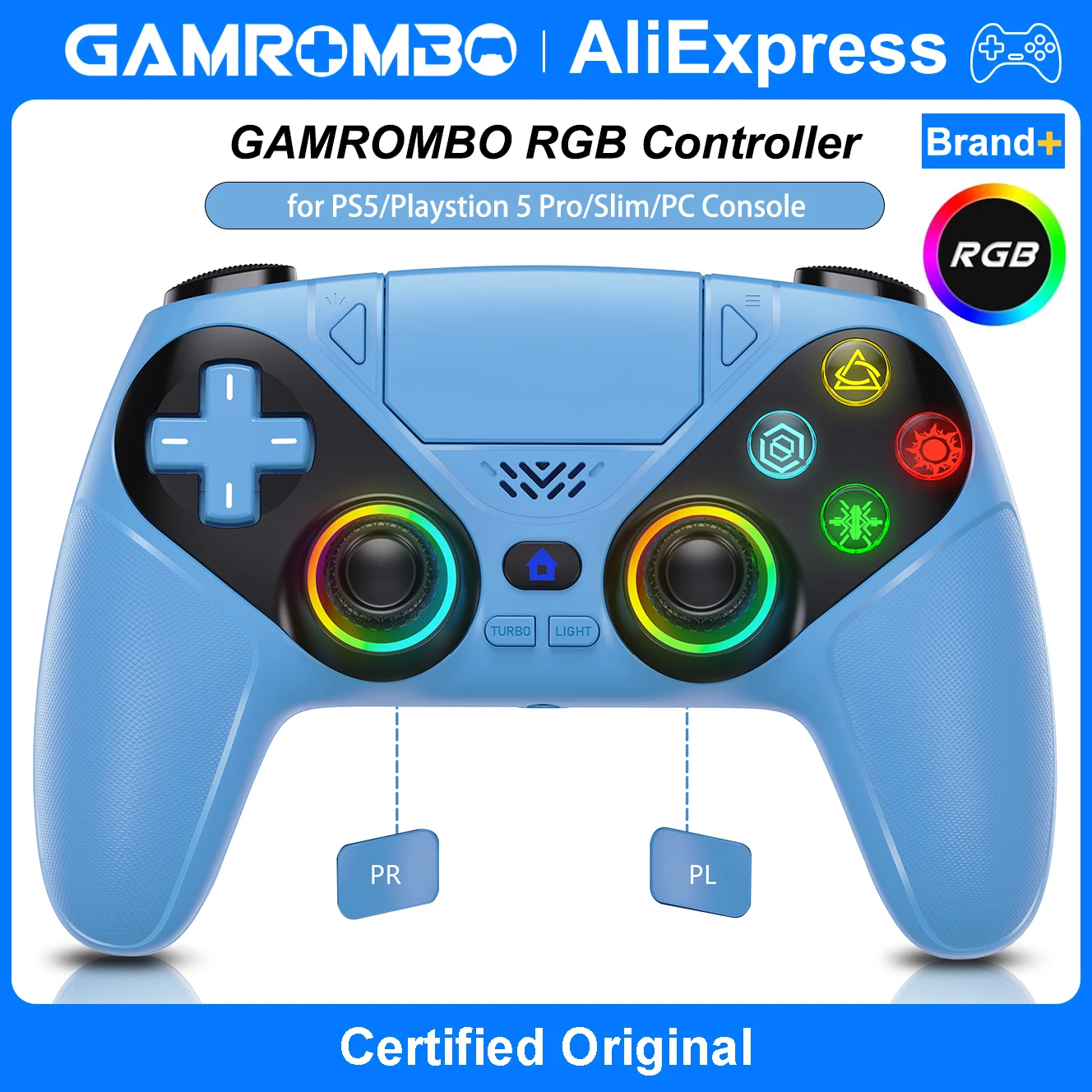 Controller für PS5/Playstion 5 Pro/Slim/PC-Konsole, kabelloses Gamepad, RGB-Lichter, Hall-Effekt-Trigger, Turbo-Vibrationsspiel-Joystick Image