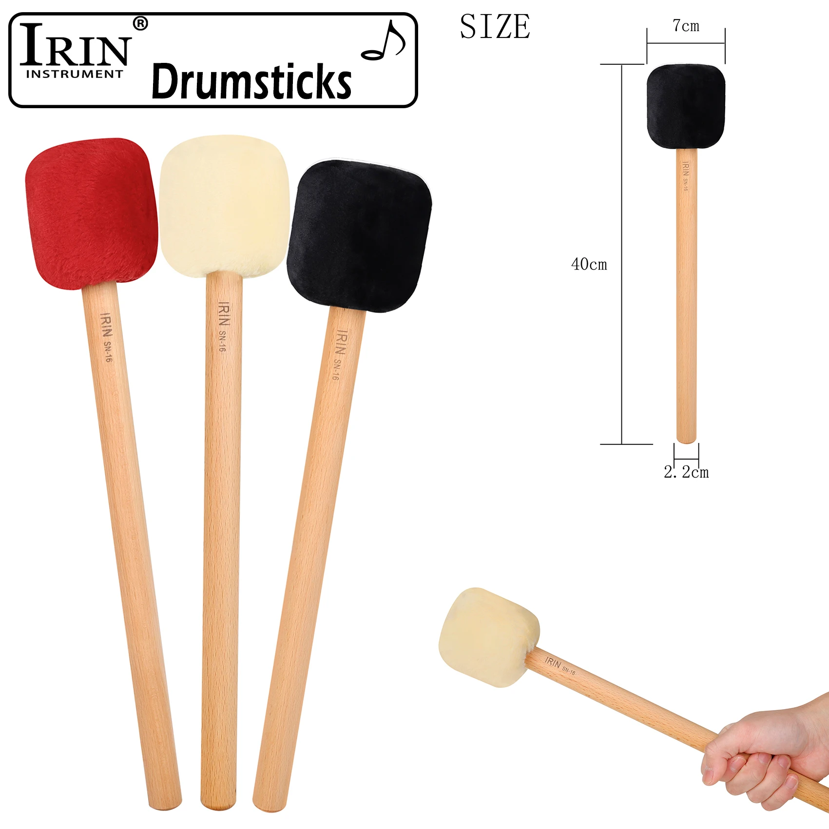 Irin Drumsticks Bass Drum Mallet lange flauschige Buche Griff große Trommel Hammer bunte Hammerhead Percussion Instrumenten teile Image