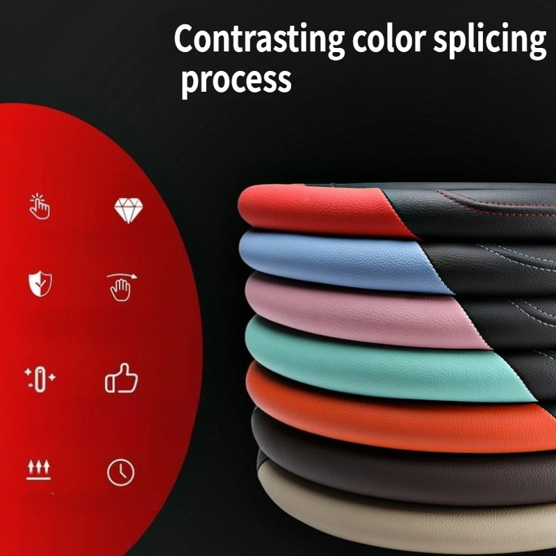 Zweifarbige Auto-Lenkradabdeckung – neuer Stil, stilvolles, verschleißfestes Leder, alle Jahreszeiten verwendbarer Auto-Griff Image