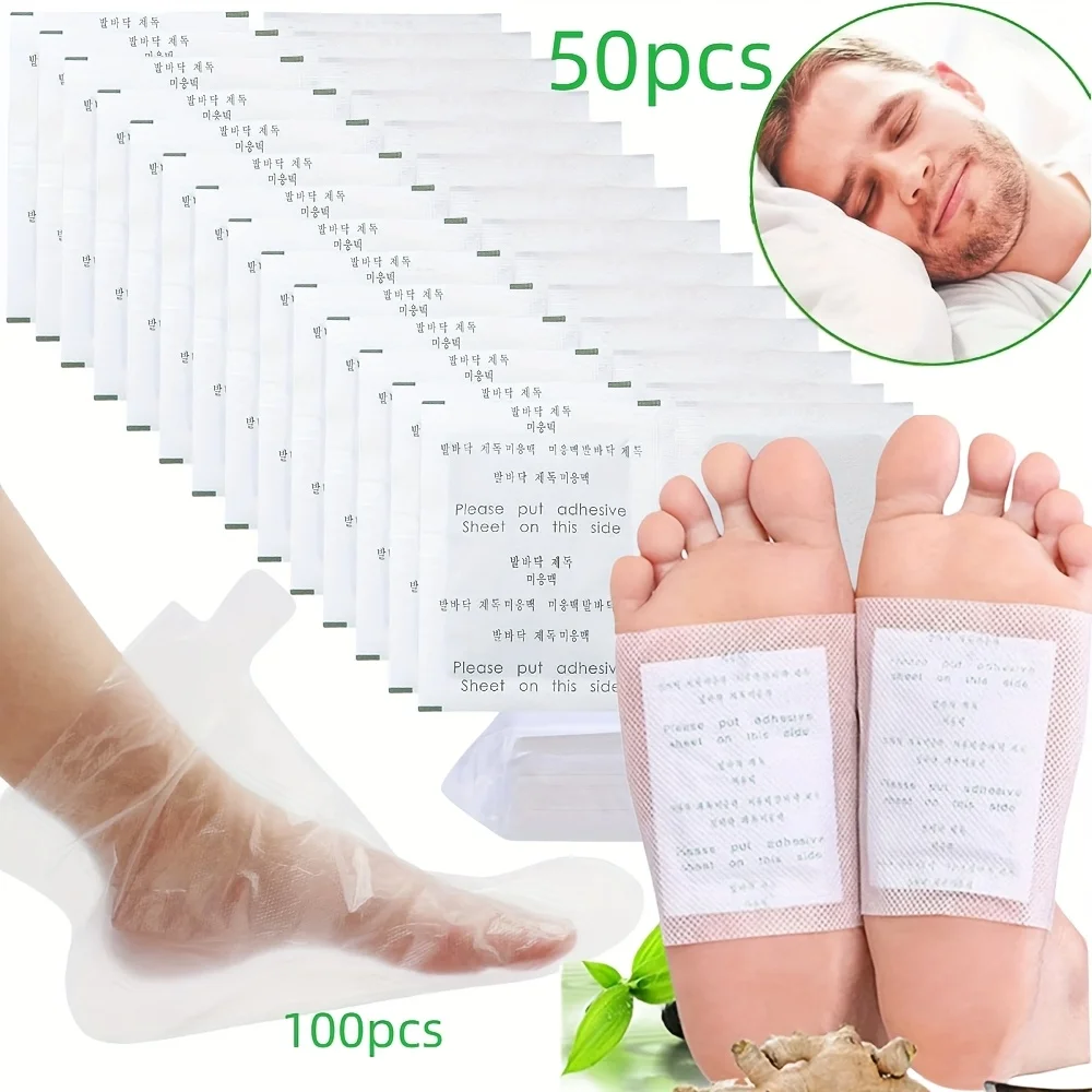 50 Stück Fußpflaster mit Klebefolien und 100 Stück feuchtigkeitsspendenden Einweg-Fußmasken Fußpflegeset für die Spa-Behandlung zu Hause Image