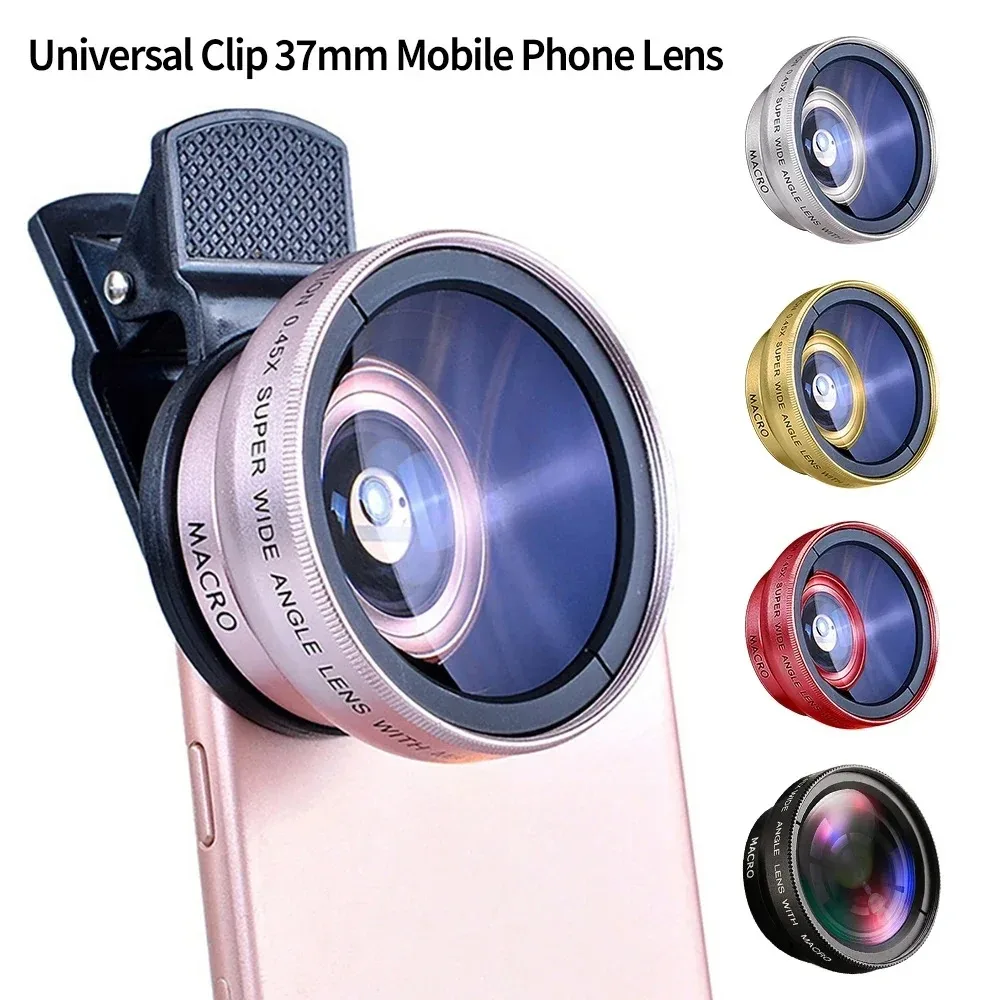 37 mm Handy-Objektiv, universeller 2-in-1-Objektivclip, professionell, 0,45 x 49 BV, Superweitwinkel + Makro-HD-Objektiv für iPhone und Android Image