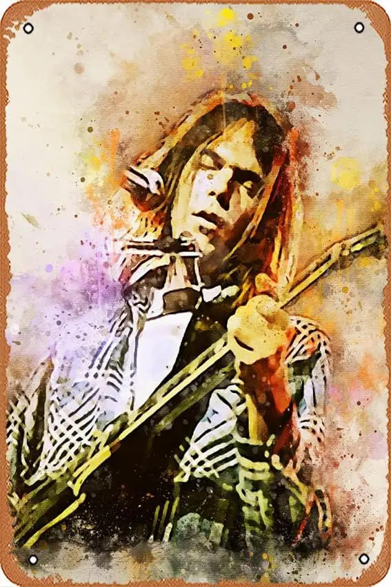 Neil Percival Young – Splatter Aquarell Celebrity – Poster | Vintage Metall Blechschild Poster Retro Garage Yard Home Cafe Bar Clu