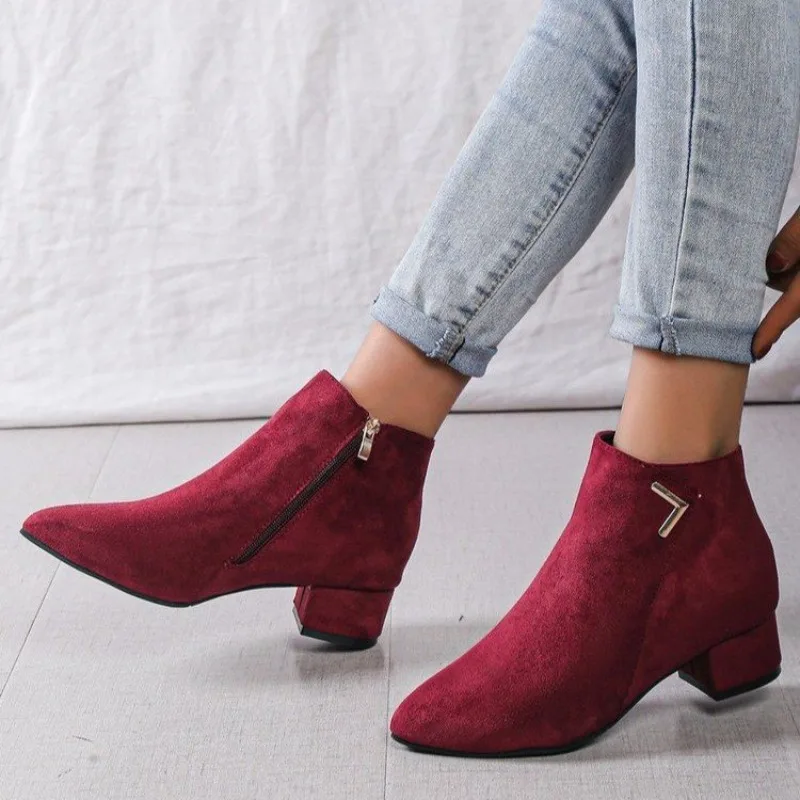 2025 Fashion Ladies Shoes Side Zipper Women's Boots New Metal Decoration Office and Career Best Seller Plus Size Ankle Boots