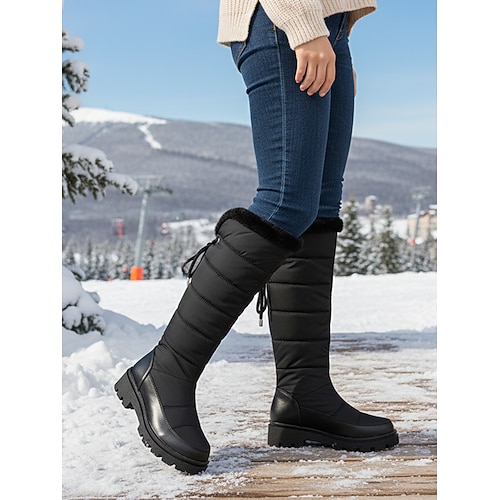 Weiße wasserdichte kniehohe Winterstiefel für Damen – warm gepolsterte Schneestiefel für kaltes Wetter, Outdoor-Aktivitäten und lässigen Stil Image