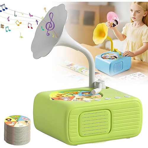 Grammophon für Kinder zur Früherziehung, Geschichtenmaschine mit 99 Karten, Grammophon für Kleinkinder, pädagogisches Grammophon für Kleinkinder, interaktives Geschichtenerzählspielzeug für die Image