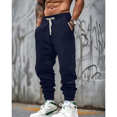 Herren Jogginghose Hose Kordelzug Tasche Elastischer Bund Einfach Komfort Sport im Freien Täglich Mode Lässig Schwarz Rote Mikroelastisch Image