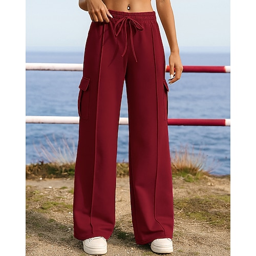 Damen Hose mit weitem Bein Sport-Jogginghose Trainingshose Tasche Hohe Taille Unterteile Fitnessstudio Athleisure Trainieren Frühling Herbst Leicht Outdoor Reise Sport Lässiger Schnitt Sportbekleidung Image