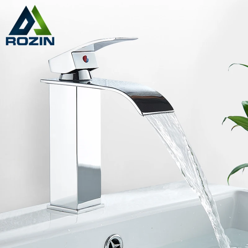 Rozin Badezimmer-Waschtischarmatur, Wasserfall-Waschtisch, Waschbecken, Warm- und Kaltwasser-Mischbatterie, Chrom, Schwarz, Goldfarbe