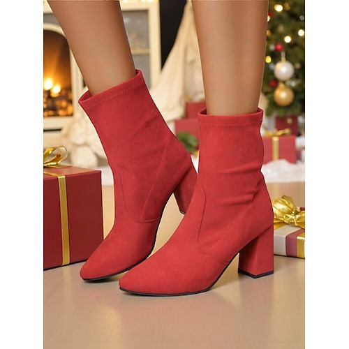 Damenstiefel aus grünem Wildleder mit hohem Absatz, elegantes Design mit spitzer Spitze, perfekt für Feiertagspartys, Weihnachtsveranstaltungen und lässige Winterausflüge Image