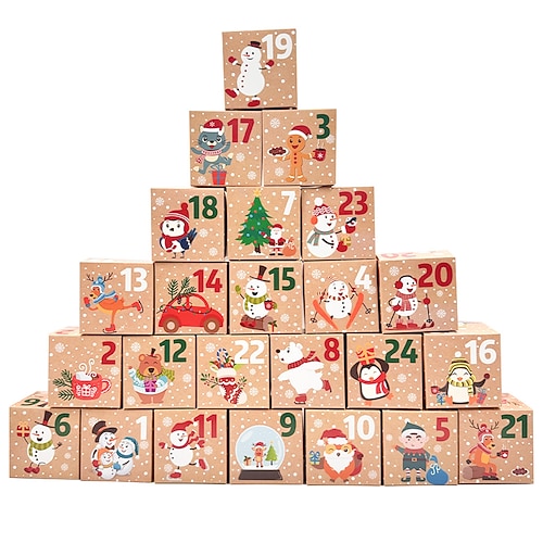 Weihnachts-Adventskalender zum Befüllen, 24 Adventskalender-Boxen, Adventskalender selbst befüllen zum Basteln und Hinstellen, Weihnachtsdeko Image