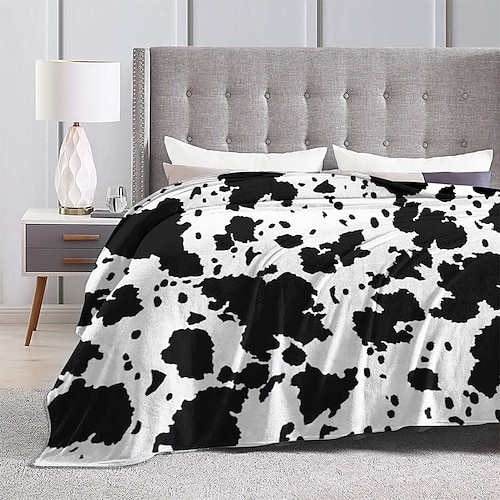 Decke Fleecedecken Überwurfdecke für die Couch Kuh-Druck Western Boho Sofa Bett Dekorative Decke Warme Decke Geschenk Wohndeko Image