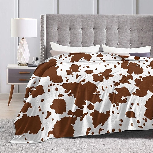 Decke Fleecedecken Überwurfdecke für die Couch Kuh-Druck Western Boho Sofa Bett Dekorative Decke Warme Decke Geschenk Wohndeko Image
